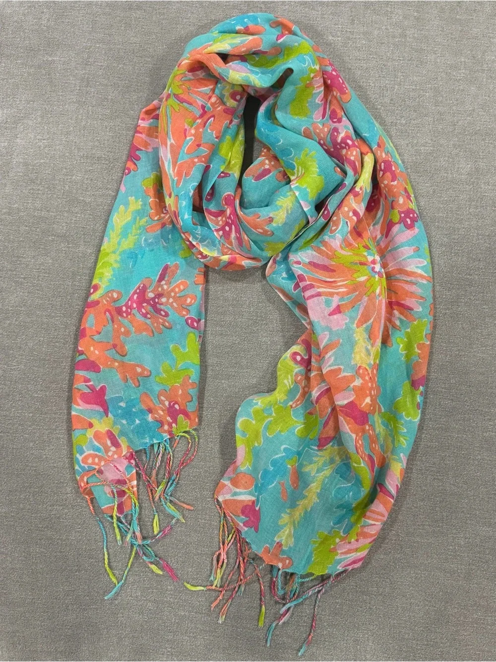 Lilly Pulitzer Murfee Scarf Silk Cashmere Blend Floral Fringe Wrap Vibrant Multi